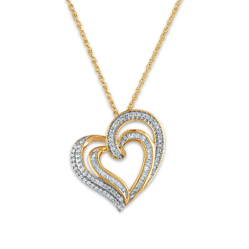 sterling silver pendant with gemstone-1/2 CTW Diamond Heart 18-inch Pendant in 10KT Yellow Gold