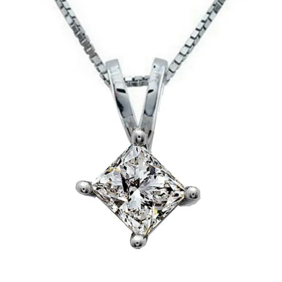 vintage silver pendant with engraving-1/2 CTW Diamond Solitaire 18-inch Pendant in 14KT White Gold