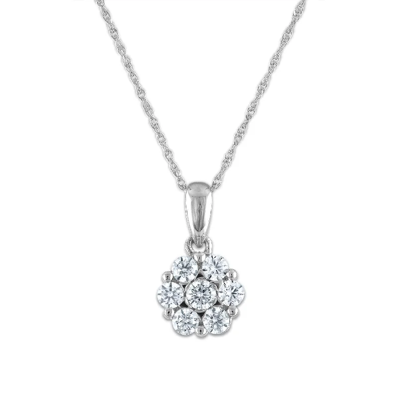 rose gold crystal pendant necklace-EcoLove 1/2 CTW Lab Grown Diamond Cluster Flower Shaped 18-inch Pendant in 14KT White Gold