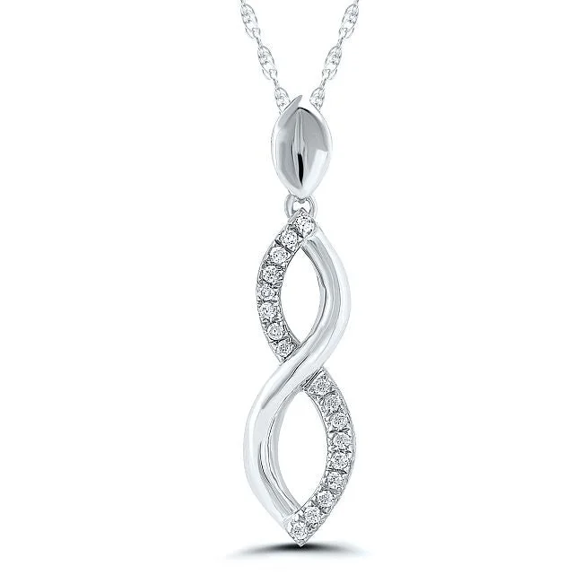 engraved name charm necklace for women-1/20 CTW Diamond 18-inch Pendant in 10KT White Gold