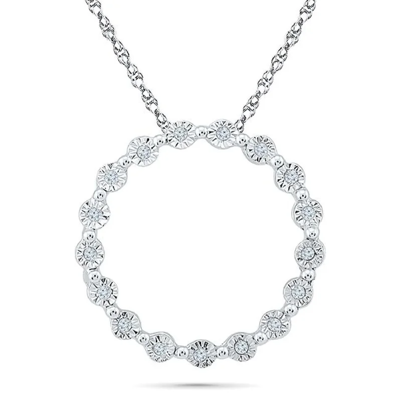 silver heart-shaped necklace with engraving-1/20 CTW Diamond Circle 18-inch Pendant in Sterling Silver