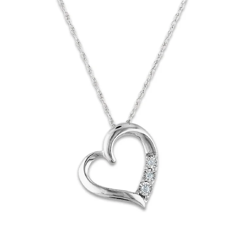 gold crystal heart pendant necklace-1/30 CTW Diamond Heart 18-inch Pendant in 10KT White Gold