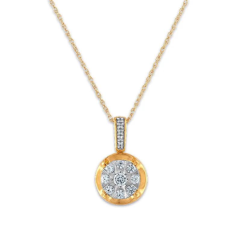 elegant silver bar pendant necklace-1/4 CTW Diamond Cluster 18-inch Pendant in 10KT White and Yellow Gold