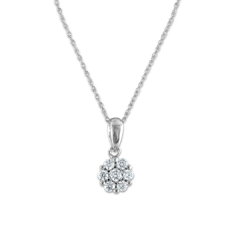 custom engraved silver necklace-EcoLove 1/4 CTW Lab Grown Diamond Cluster Flower Shaped 18-inch Pendant in 14KT White Gold