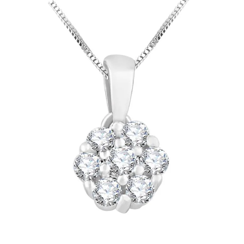 bohemian crystal charm necklace-EcoLove 1/4 CTW Lab Grown Diamond Cluster Flower Shaped 18-inch Pendant in Sterling Silver