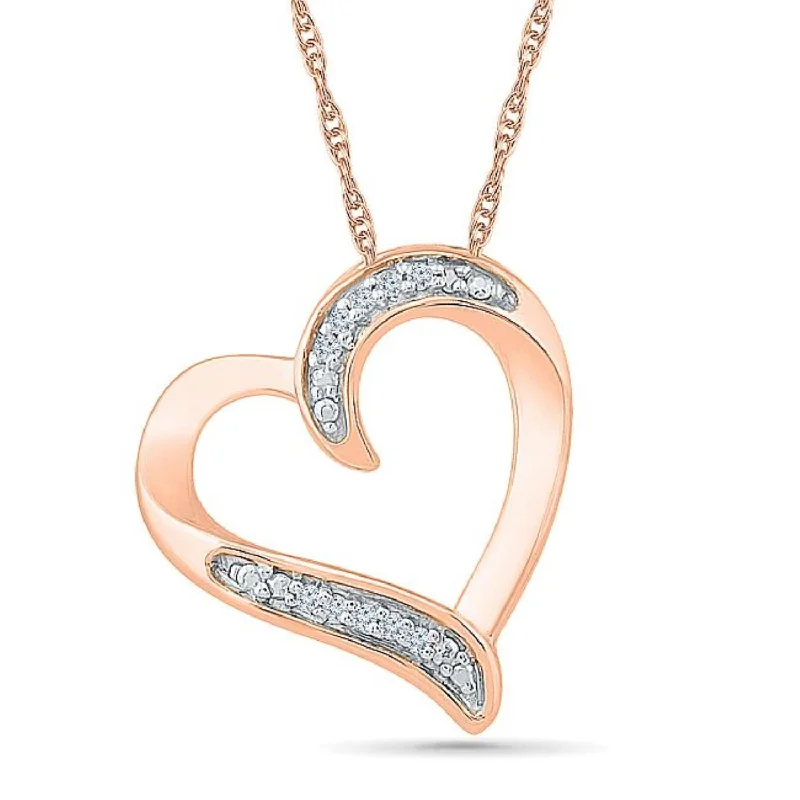 silver charm pendant necklace with initials-1/50 CTW Diamond Heart 18-inch Pendant in 10KT Rose Gold