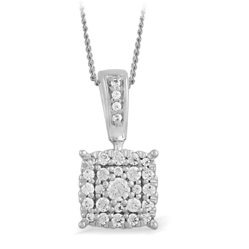 layered gold heart necklace-1/7 CTW Diamond Cluster 18-inch Pendant in 10KT White Gold