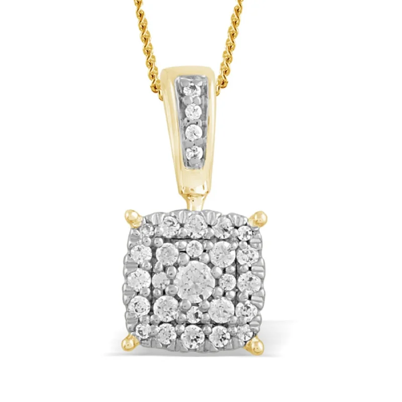 silver bar necklace with engraving-1/7 CTW Diamond Cluster 18-inch Pendant in 10KT Yellow Gold