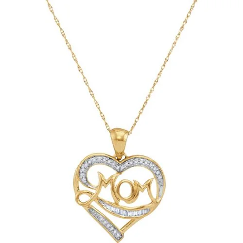 personalized charm bar necklace-1/7 CTW Diamond Heart Mom 18-inch Pendant in 10KT Yellow Gold