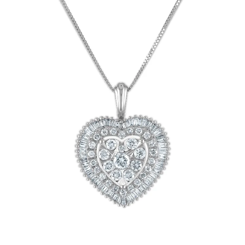 personalized crystal necklace for mom-1 CTW Diamond Heart 18-inch Pendant in 10KT White Gold