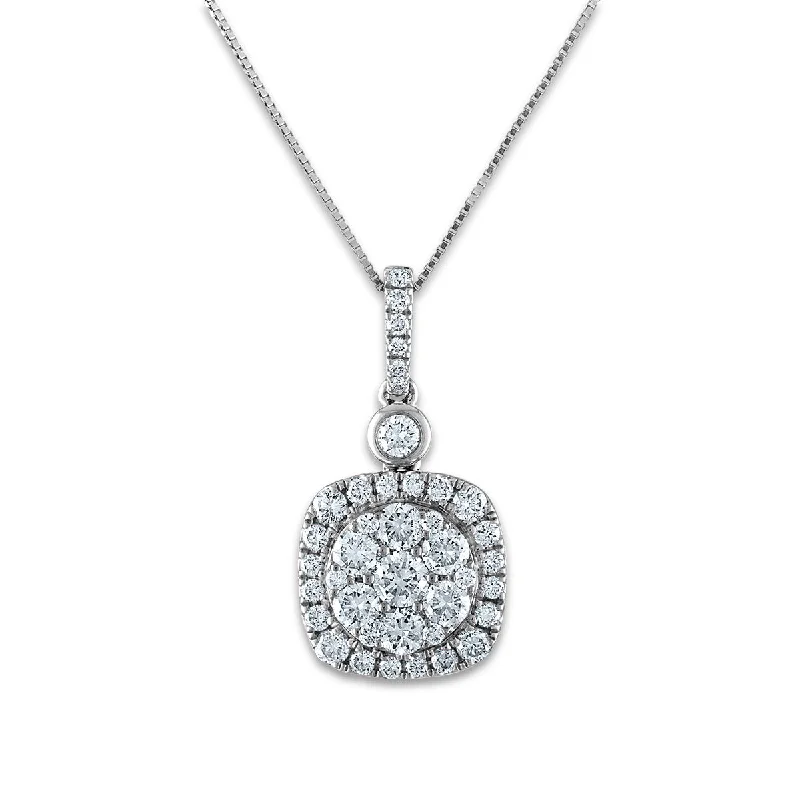 simple custom pendant necklace for her-EcoLove 1 CTW Lab Grown Diamond Halo Cushion Shaped 18-inch Pendant in 10KT White Gold