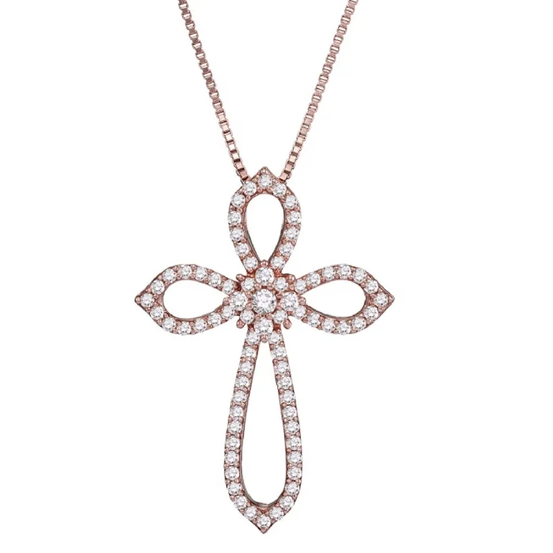 custom gemstone charm necklace-10KT Rose Gold 1/3 CTW Diamond 18-inch Cross Pendant