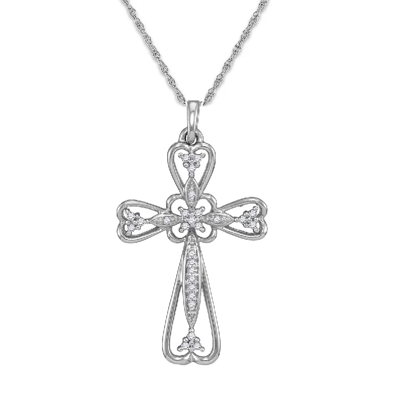 engraved circle pendant necklace-10KT White Gold 1/8 CTW Diamond 18-inch Cross Pendant