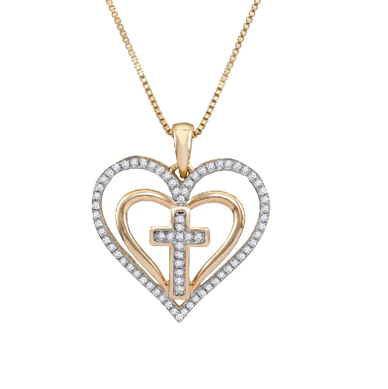 personalized pendant necklace for daughter-10KT Yellow Gold 1/5 CTW Diamond 18-inch Cross Heart Pendant