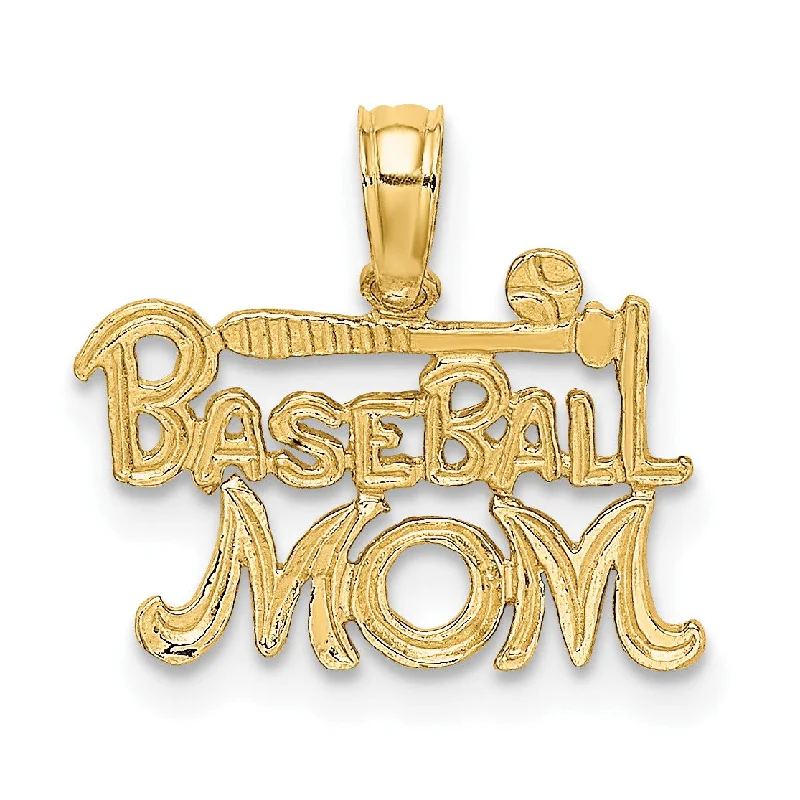 gold love pendant necklace-10KT Yellow Gold 10X15MM Baseball Mom Charm