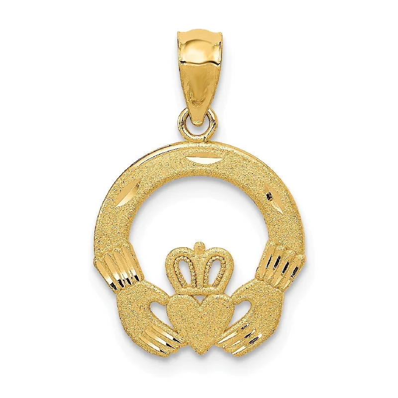 men’s personalized gold pendant necklace-14k Claddagh Charm