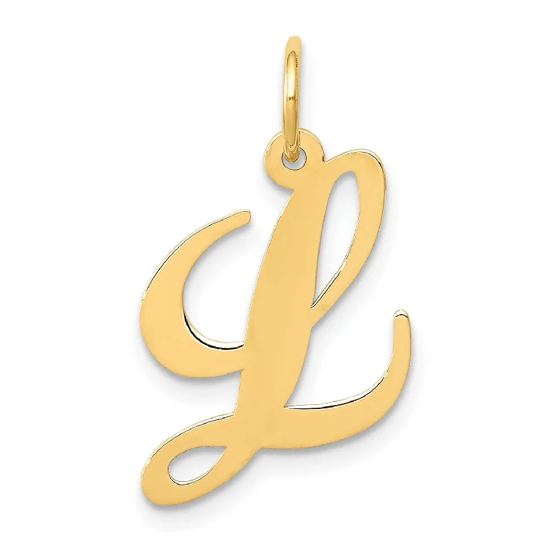 simple charm bar necklace-14K Medium Fancy Script Initial L Charm