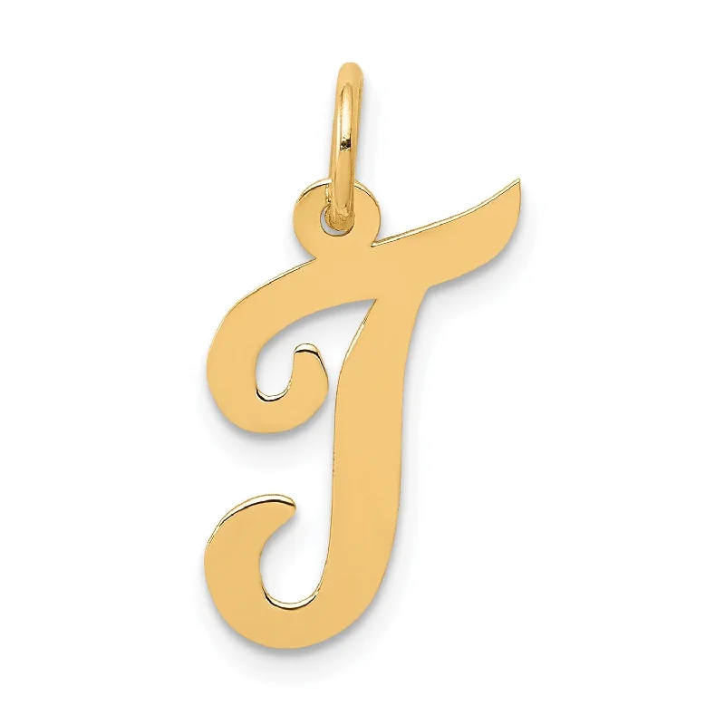 long crystal pendant necklace for women-14k Medium Script Initial T Charm