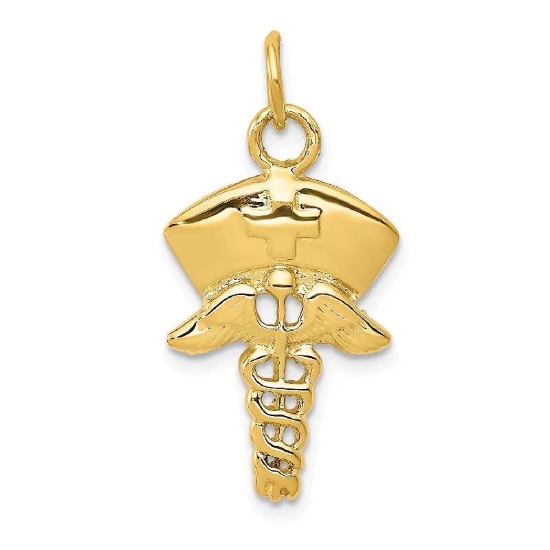 vintage silver pendant with engraving-14k Nurse Symbol Charm