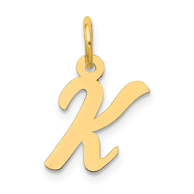 engraved circle pendant necklace-14k Small Script Initial K Charm