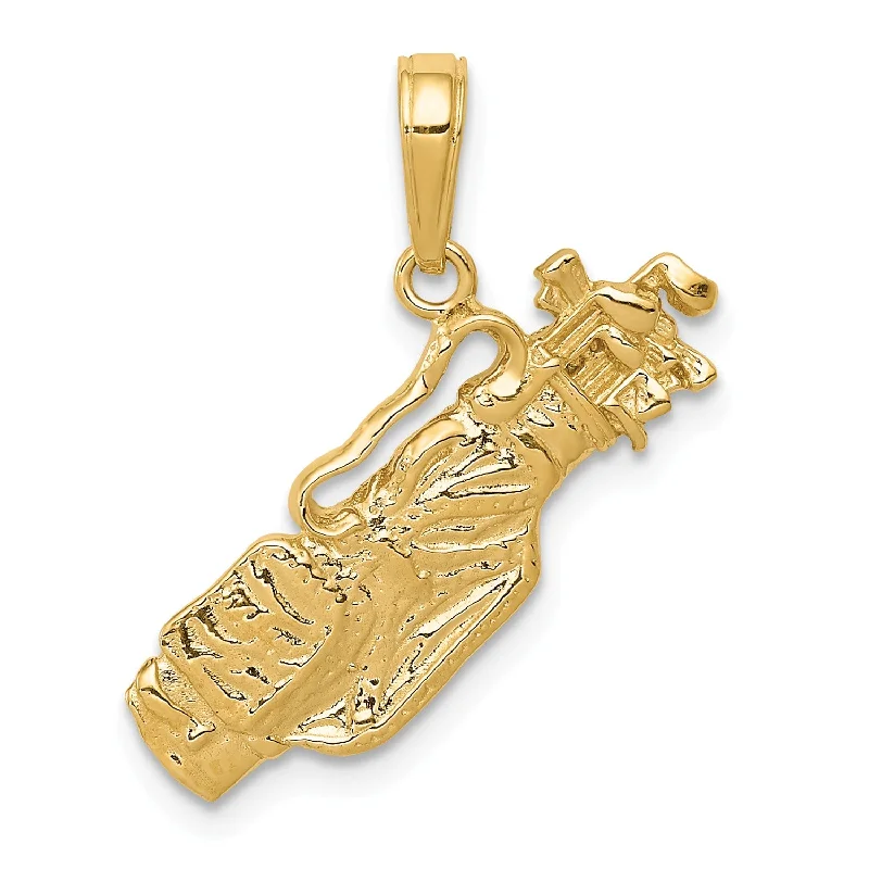 customized angel charm necklace-14k Solid Polished Open-Backed Golf Bag with Clubs Charm