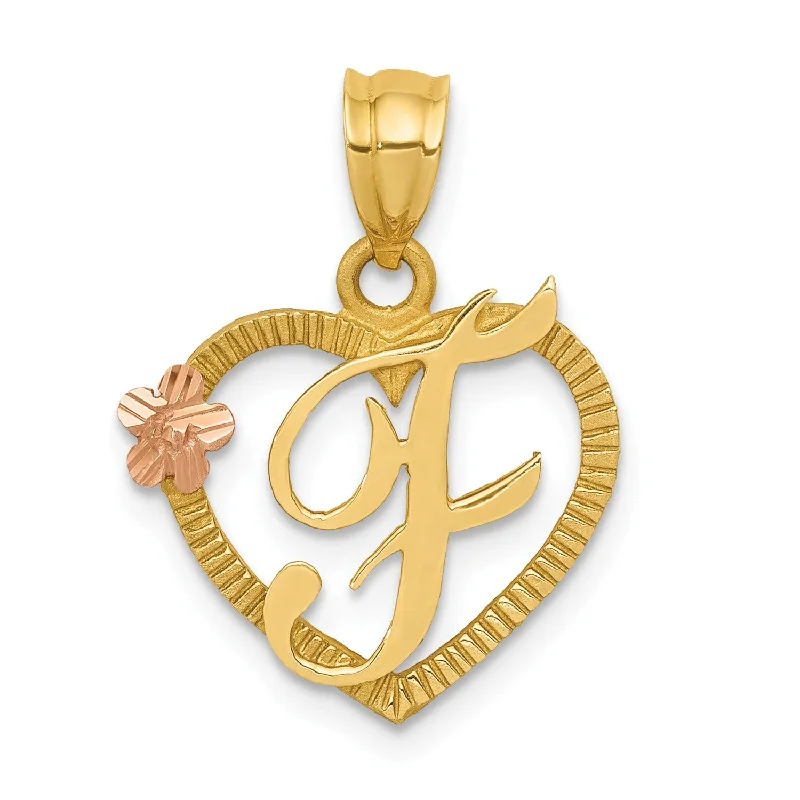 simple custom pendant necklace for her-14k Two-Tone Initial F in Heart Charm