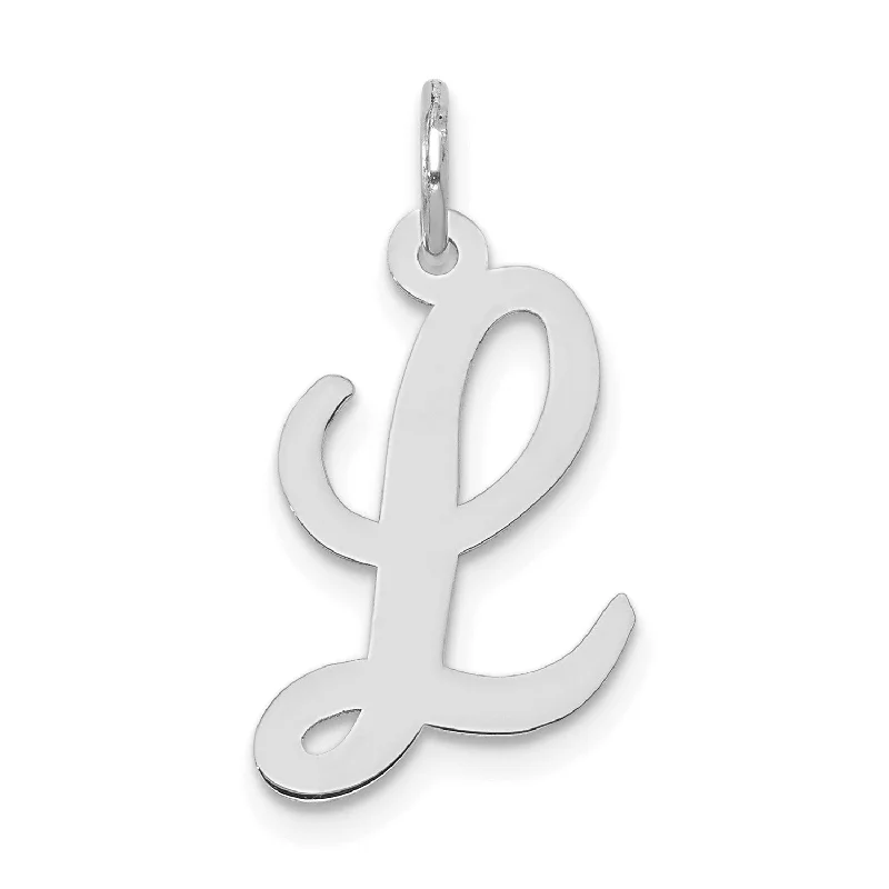 birthstone charm necklace for mom-14k White Gold Medium Script Initial L Charm