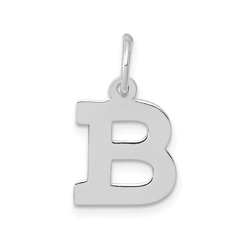 personalized letter charm necklace-14k White Gold Small Block Initial B Charm