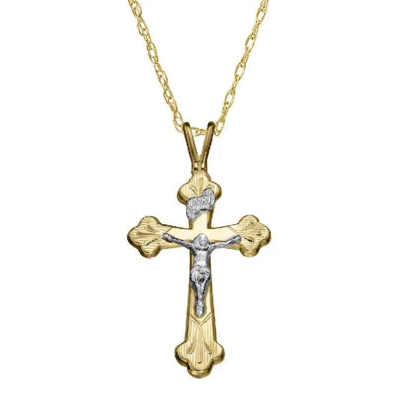 custom nameplate pendant necklace-14KT White and Yellow Gold 18-inch Crucifix Cross Pendant