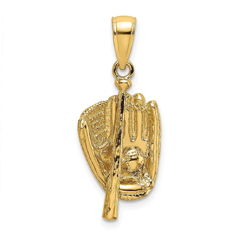 vintage coin pendant necklace for men-14KT Yellow Gold 16X11MM Three Dimensional Baseball Charm