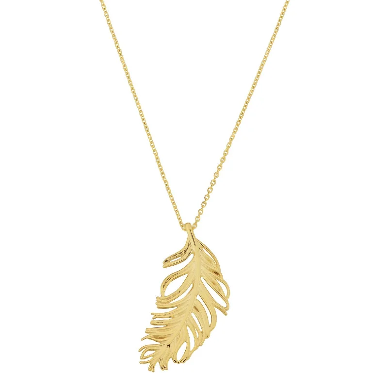 gold moon pendant necklace-14KT Yellow Gold 18-inch Feather Pendant