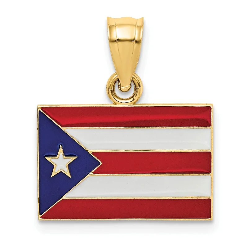 elegant heart-shaped gold necklace-14KT Yellow Gold 21X18MM Puerto Rican Flag Charm