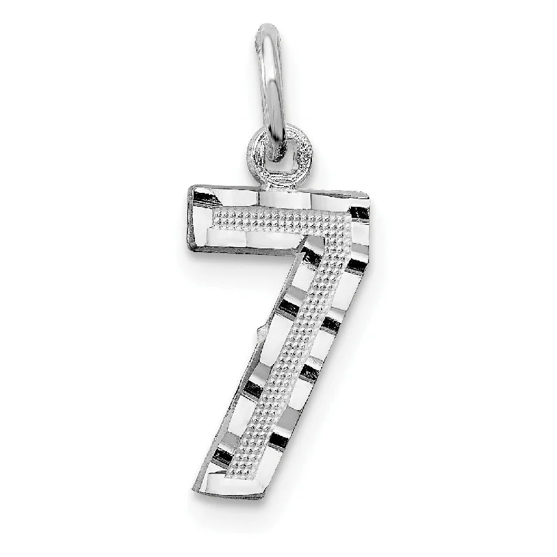 hand-stamped silver necklace with initials-14kw Casted Small Diamond Cut Number 7 Charm