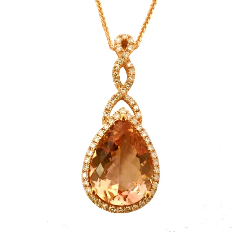 long sterling silver pendant necklace-14X11MM Pear Morganite and Diamond 18-inch Pendant in 14KT Rose Gold