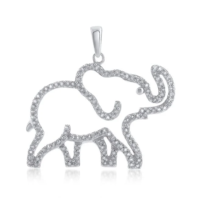 zodiac constellation charm necklace-3/8 CTW Diamond Elephant 18-inch Pendant in Sterling Silver