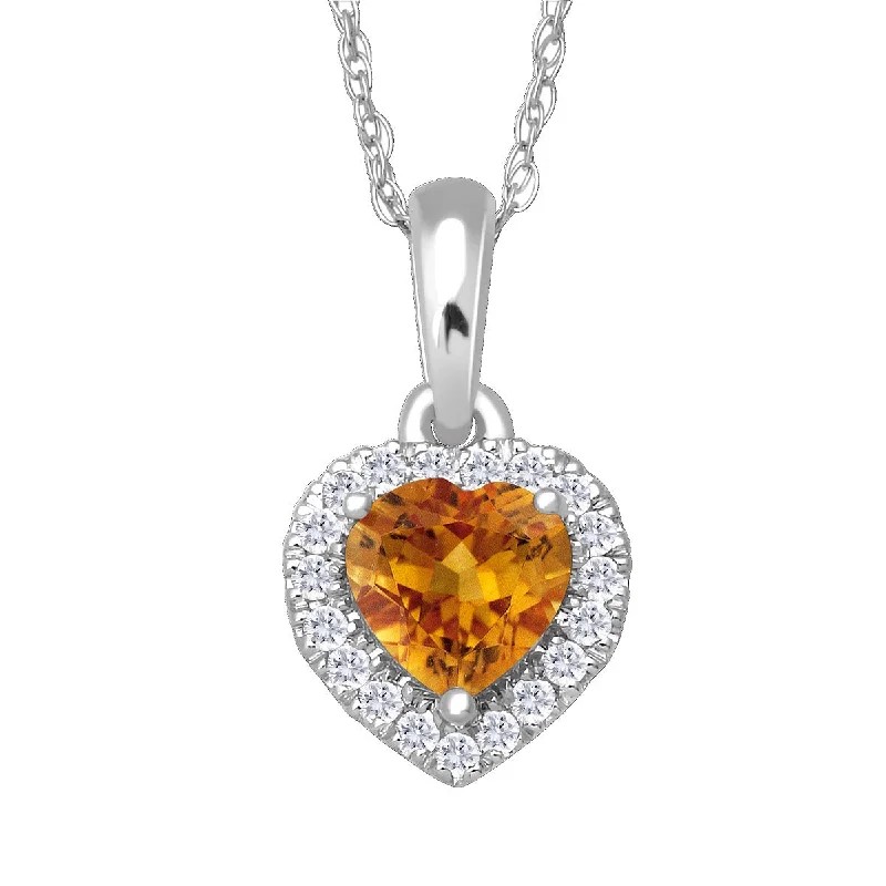 vintage crystal pendant necklace-5MM Heart Shape Citrine and White Sapphire Birthstone Halo 18-inch Pendant in 10KT White Gold