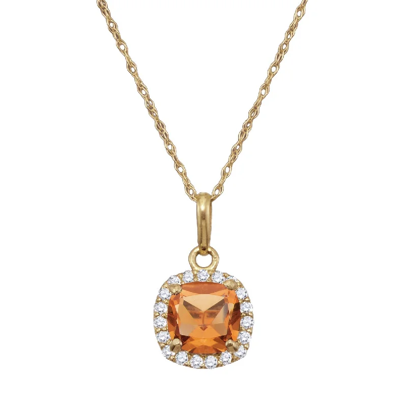 engraved gemstone heart necklace-6MM Cushion Citrine and White Sapphire Birthstone Halo 18-inch Pendant in 10KT Yellow Gold