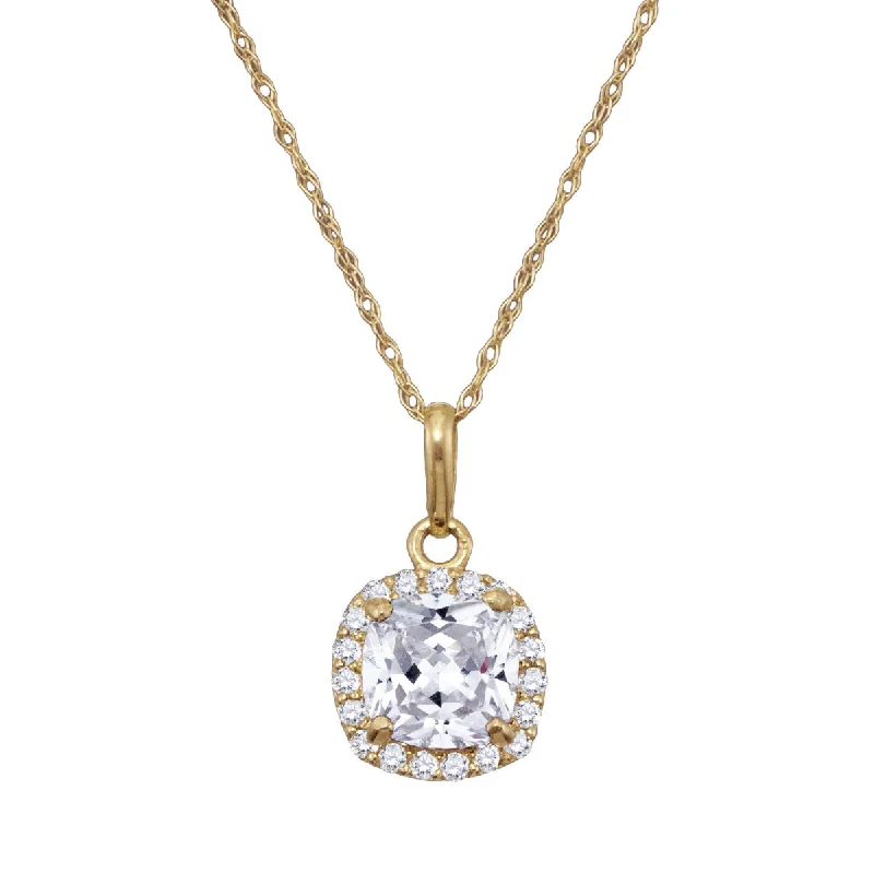 handmade pendant necklace with heart-6MM Cushion White Topaz and White Sapphire Birthstone Halo 18-inch Pendant in 10KT Yellow Gold