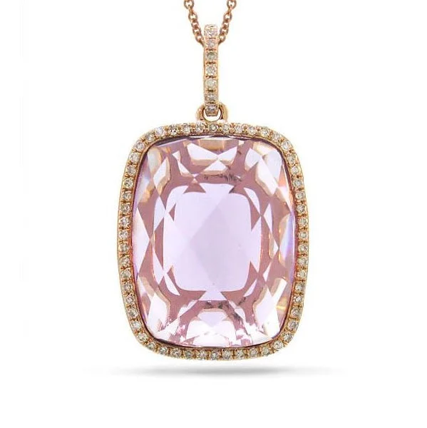 large circle pendant necklace-Cushion Amethyst and Diamond 18-inch Pendant in 14KT Rose Gold