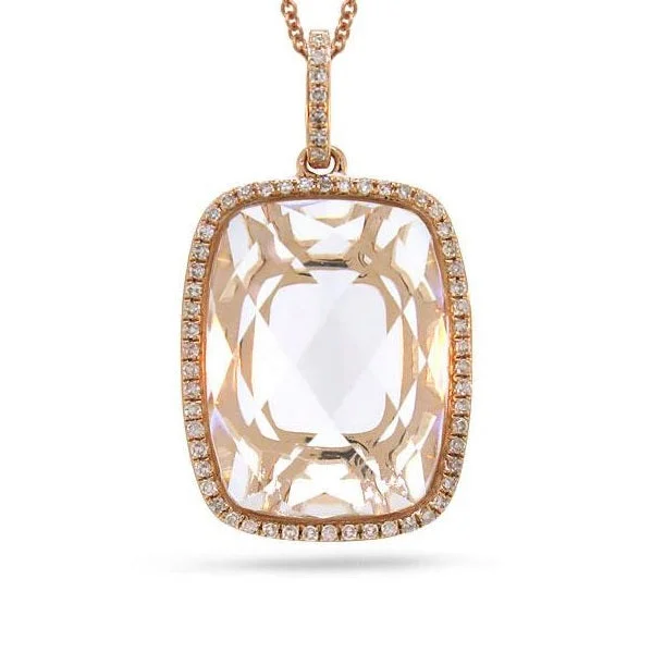 men’s engraved pendant necklace with name-Cushion White Topaz and Diamond 18-inch Pendant in 14KT Rose Gold