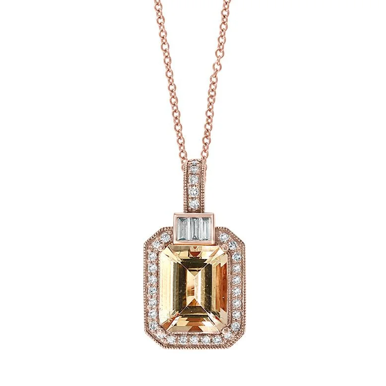 gold initial pendant necklace for men-EFFY 9X7MM Emerald Shape Morganite and Diamond Halo 18-inch Pendant in 14KT Rose Gold