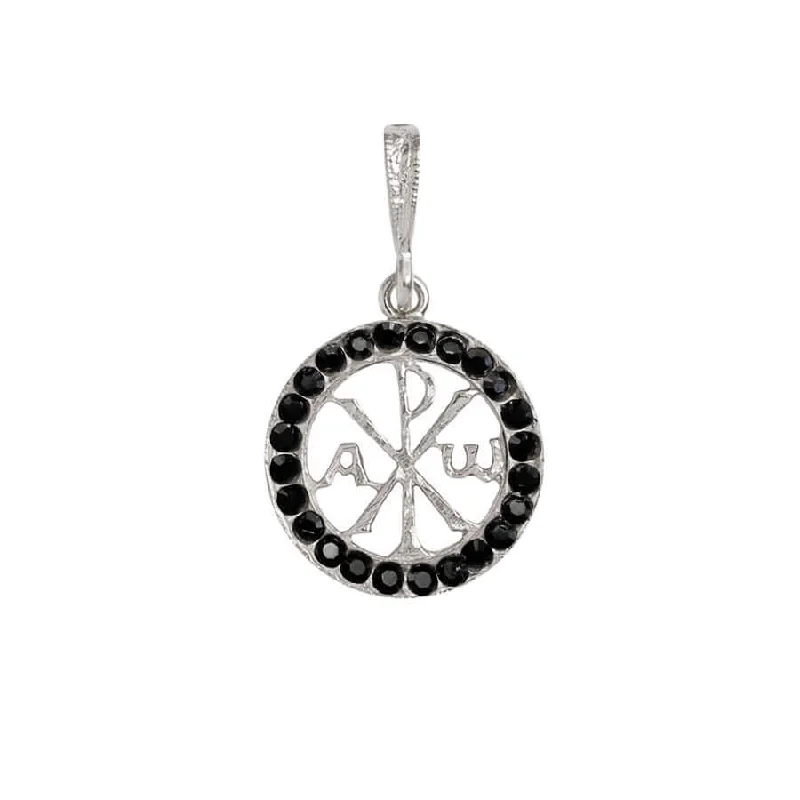 silver leaf pendant necklace-PEACE CROSS - BLACK SWAROVSKI PENDANT - SILVER