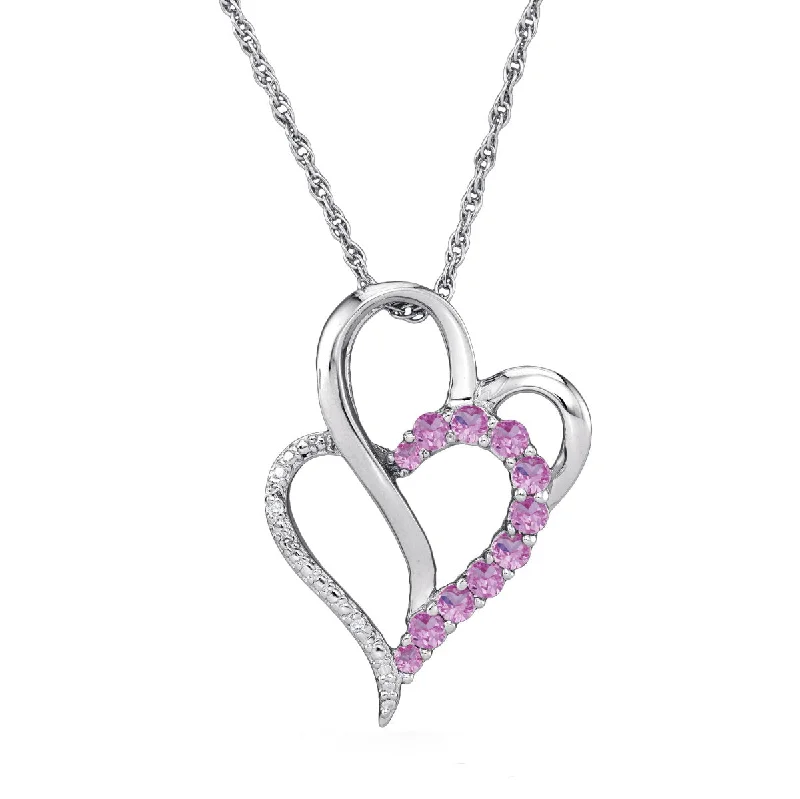 silver necklace with birthstone pendant-Pink Sapphire Heart 18-inch Pendant in Sterling Silver