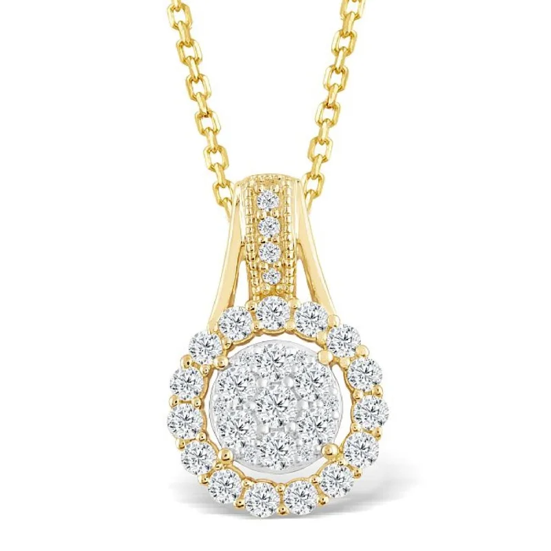 gold pendant necklace for wife-Red Hot Deal 5/8 CTW Diamond Halo 18-inch Pendant in 10KT Yellow Gold