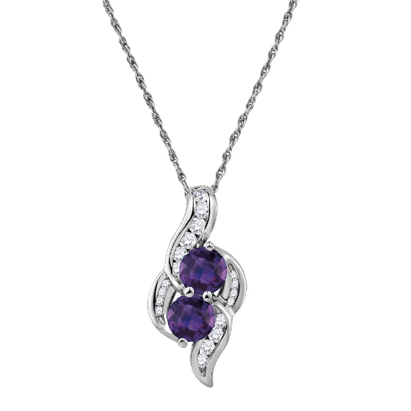 custom sterling silver charm necklace-Round Amethyst and White Sapphire Two Stone 18-inch Pendant in Sterling Silver