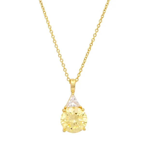 dainty charm pendant necklace-Round Cubic Zirconia and Cubic Zirconia 18-inch Pendant in 18KT Yellow Gold Plated Sterling Silver