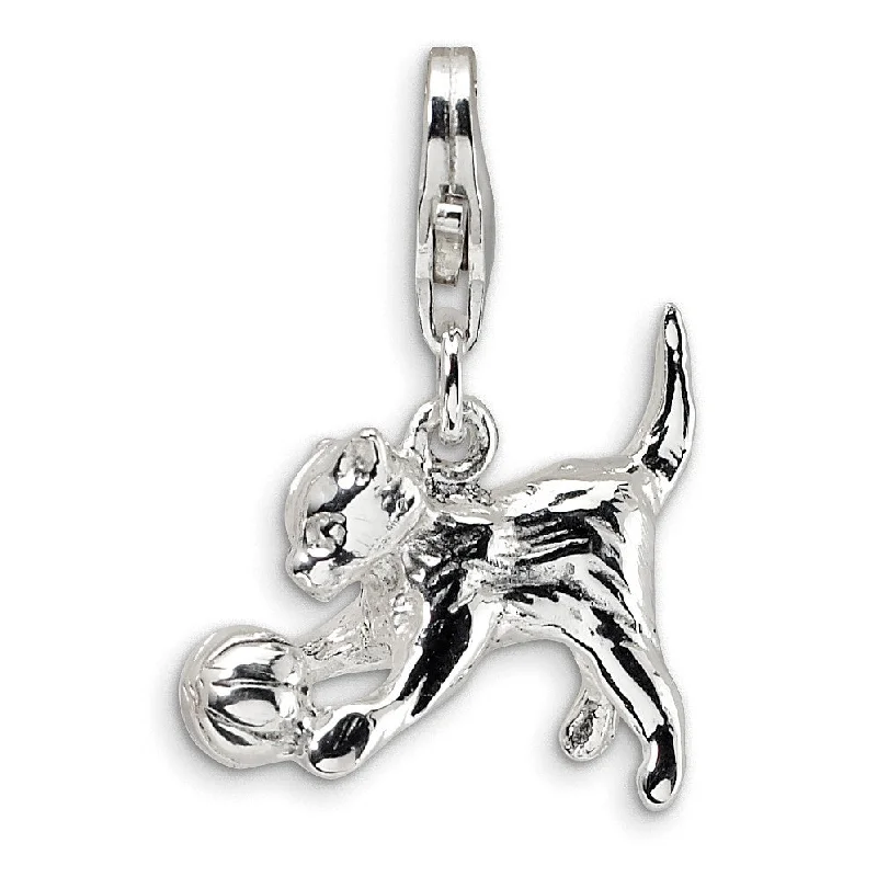 custom initials pendant for him-SS RH 3-D Polished Kitten & Ball w/Lobster Clasp Charm