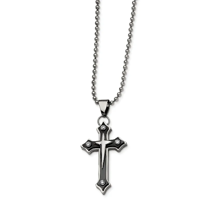 minimalistic chain necklace-Stainless Steel Black IP-plated Cross with CZ Pendant Necklace