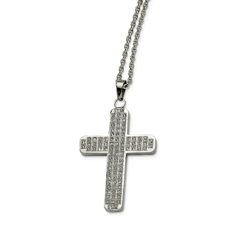 custom photo pendant for necklace-Stainless Steel CZs Cross Pendant 22in Necklace