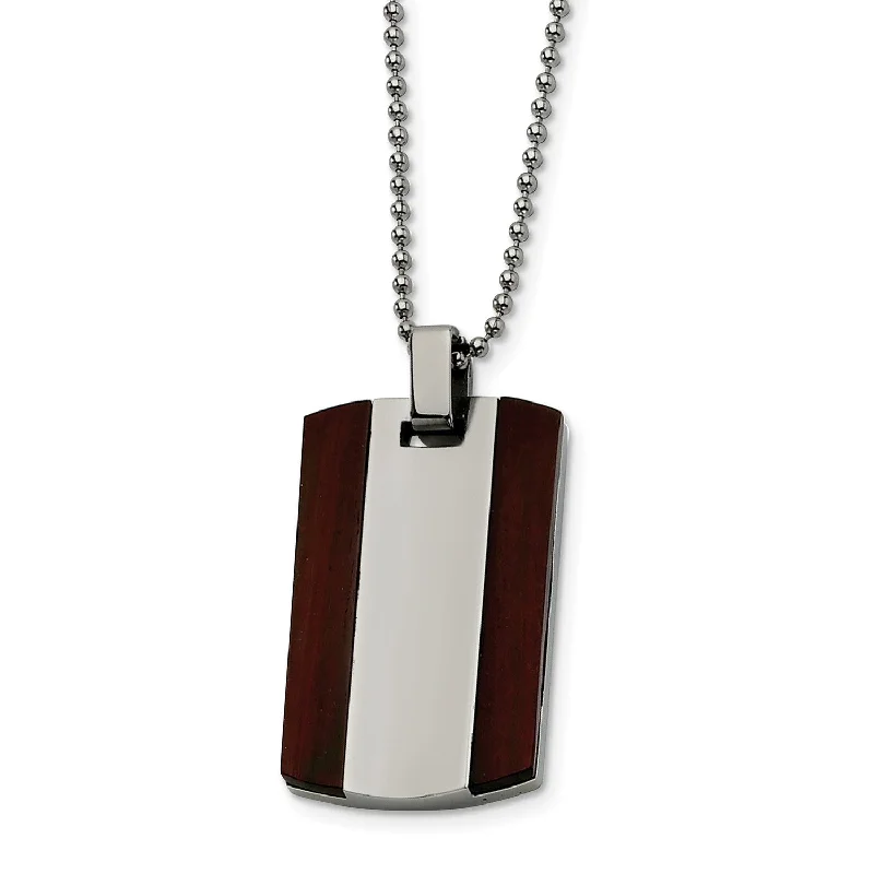 geometric pendant necklace for women-Engravable Stainless Steel Wood Dog Tag Pendant Necklace